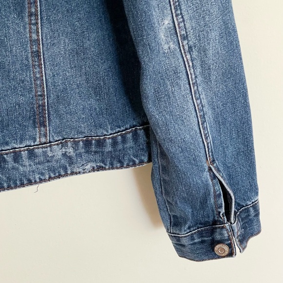 NEW Kensie Jeans Fur Lined Distressed Button Trucker Jacket Women’s Large - Picture 9 of 11